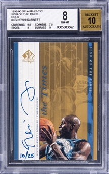1999-00 Upper Deck SP Authentic "Sign Of The Times" Gold #KG Kevin Garnett Signed Card (#10/25) - BGS NM-MT 8/BGS 10